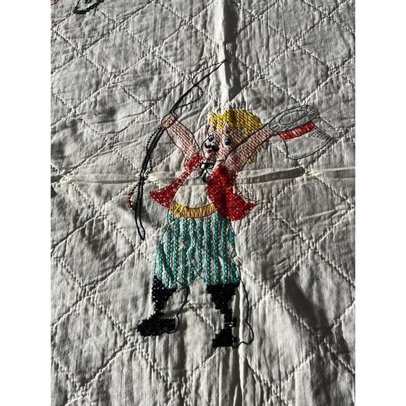 Vtg 1940's-1950's Circus Children Quilt Handmade Hand Embroidered Tapestry Quilt - Picture 9 of 10